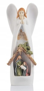 Szopka bożonarodzeniowa - Anioł - Święta Rodzina świecąca